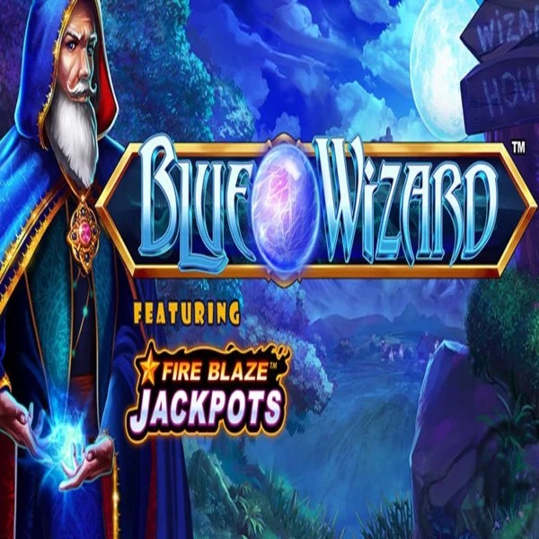 Blue Wizard Fire Blaze Jackpots logo by Rarestone Gaming at Yeti Casino